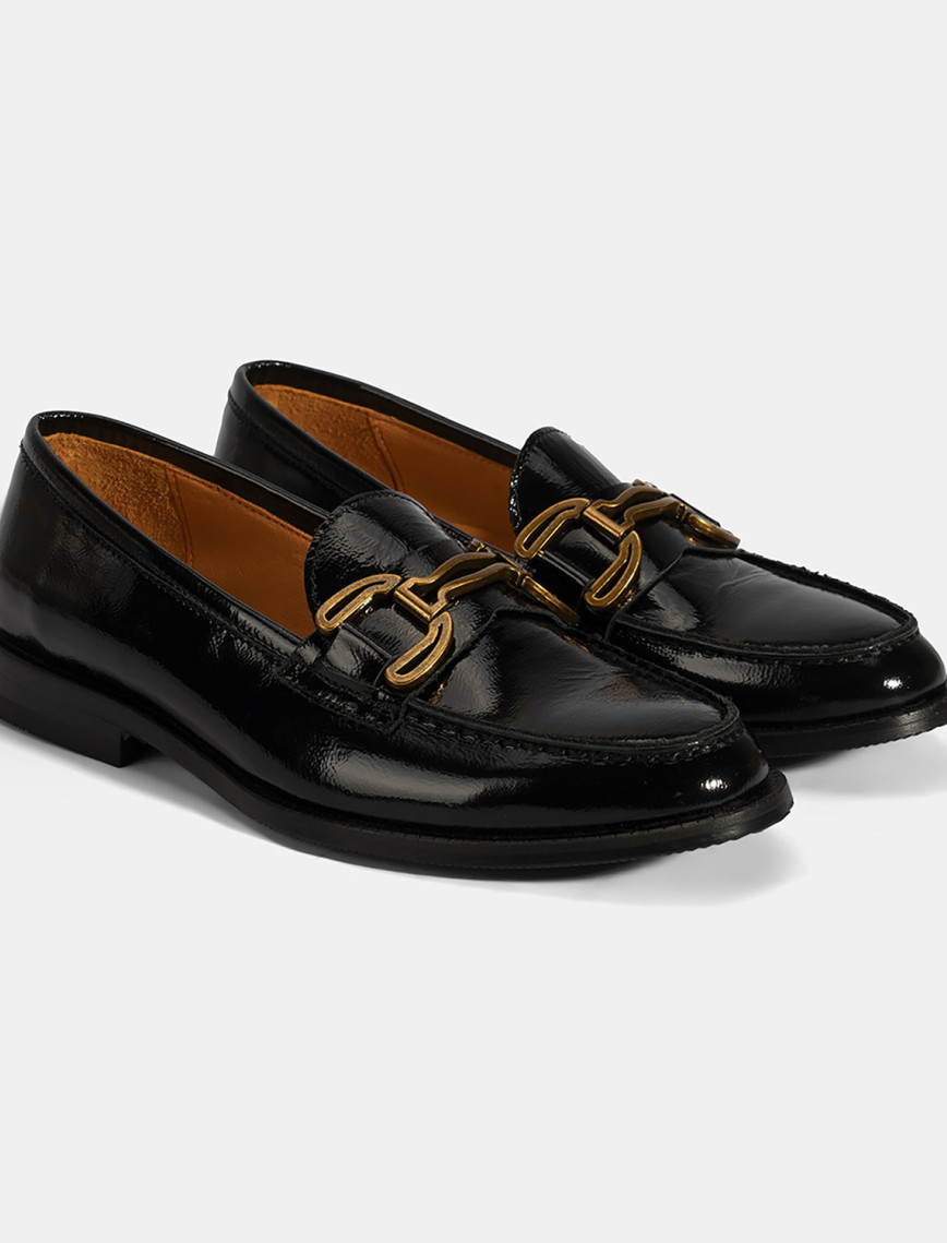 Kadın Siyah Metal Toka Aksesuarlı Rugan Loafer Kadın Siyah Metal Toka Aksesuarlı Rugan Loafer