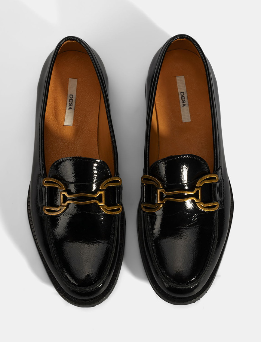 Kadın Siyah Metal Toka Aksesuarlı Rugan Loafer Kadın Siyah Metal Toka Aksesuarlı Rugan Loafer