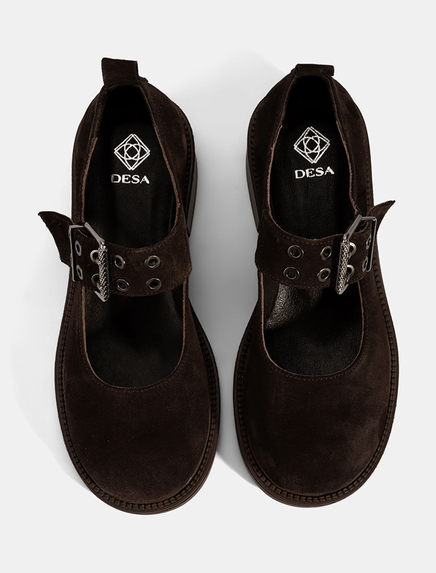 Kadın Kahve Ayarlanabilir Metal Tokalı Mary Jane Süet Ayakkabı Kadın Kahve Ayarlanabilir Metal Tokalı Mary Jane Süet Ayakkabı