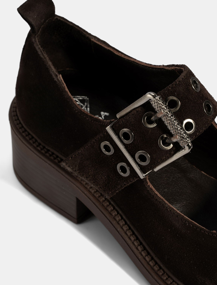 Kadın Kahve Ayarlanabilir Metal Tokalı Mary Jane Süet Ayakkabı Kadın Kahve Ayarlanabilir Metal Tokalı Mary Jane Süet Ayakkabı