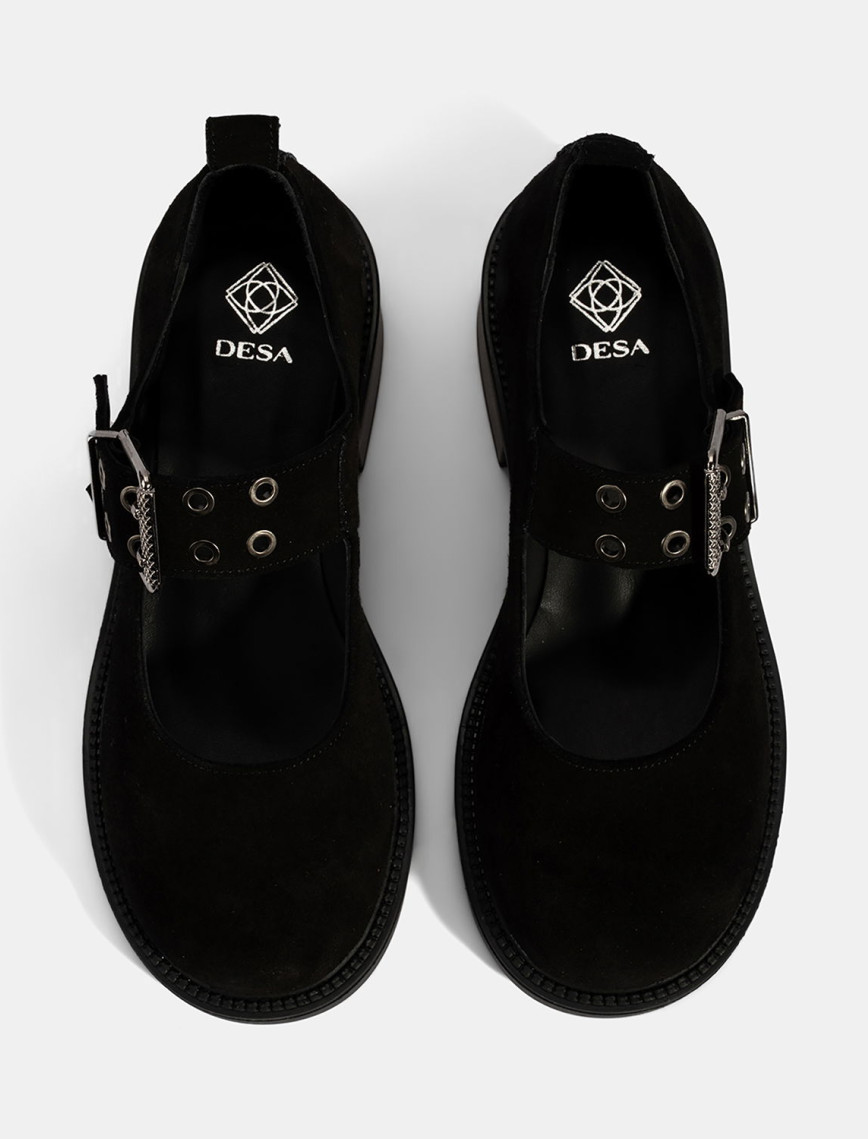 Kadın Siyah Ayarlanabilir Metal Tokalı Mary Jane Süet Ayakkabı Kadın Siyah Ayarlanabilir Metal Tokalı Mary Jane Süet Ayakkabı