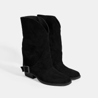 Kadın Siyah Katlama Detaylı Süet Bot Kadın Siyah Katlama Detaylı Süet Bot