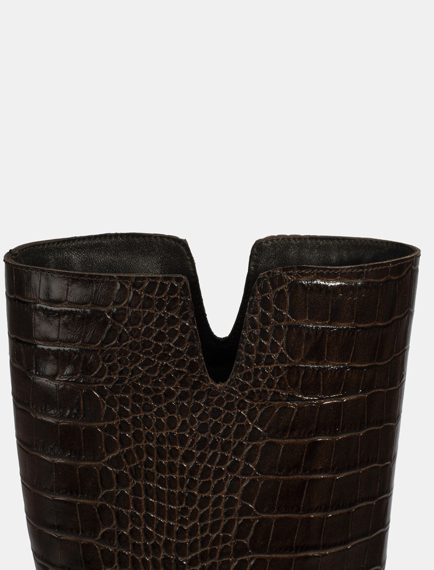 Kadın Kahve Kroko Baskılı Deri Çizme Kadın Kahve Kroko Baskılı Deri Çizme