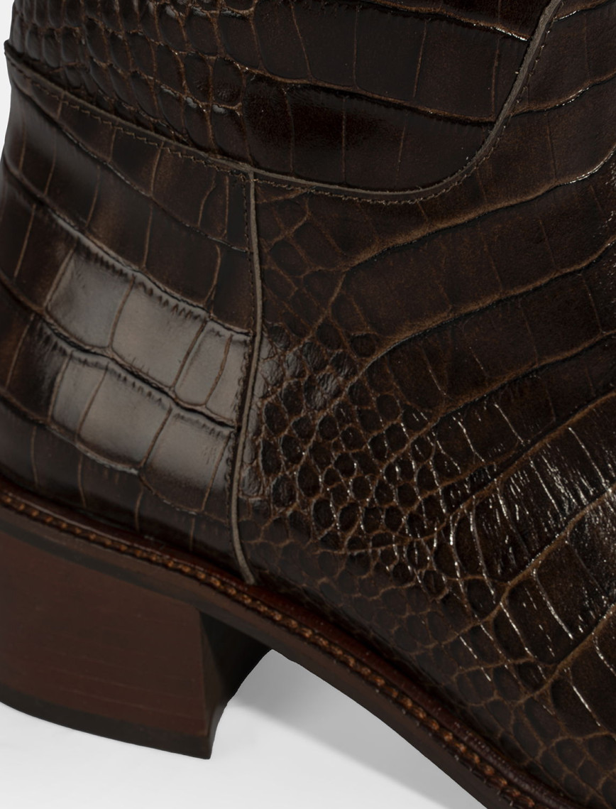 Kadın Kahve Kroko Baskılı Deri Çizme Kadın Kahve Kroko Baskılı Deri Çizme