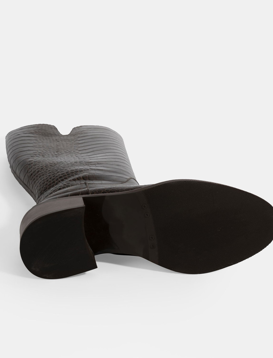 Kadın Kahve Kroko Baskılı Deri Çizme Kadın Kahve Kroko Baskılı Deri Çizme