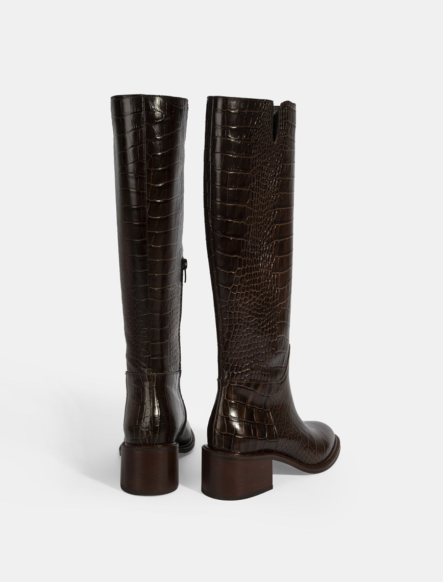 Kadın Kahve Kroko Baskılı Deri Çizme Kadın Kahve Kroko Baskılı Deri Çizme