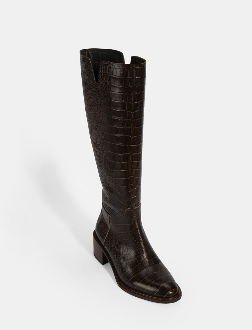 Kadın Kahve Kroko Baskılı Deri Çizme Kadın Kahve Kroko Baskılı Deri Çizme