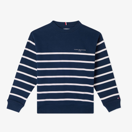Tommy Hilfiger Mini Corp Stripe Yuvarlak Yaka Çocuk Mavi Sweatshirt Tommy Hilfiger Mini Corp Stripe Yuvarlak Yaka Çocuk Mavi Sweatshirt