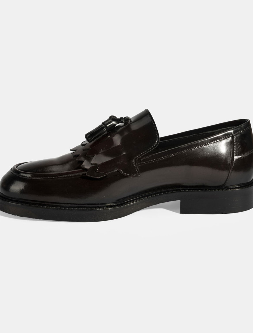 Erkek Bordo Püskül Detaylı Deri Loafer Erkek Bordo Püskül Detaylı Deri Loafer