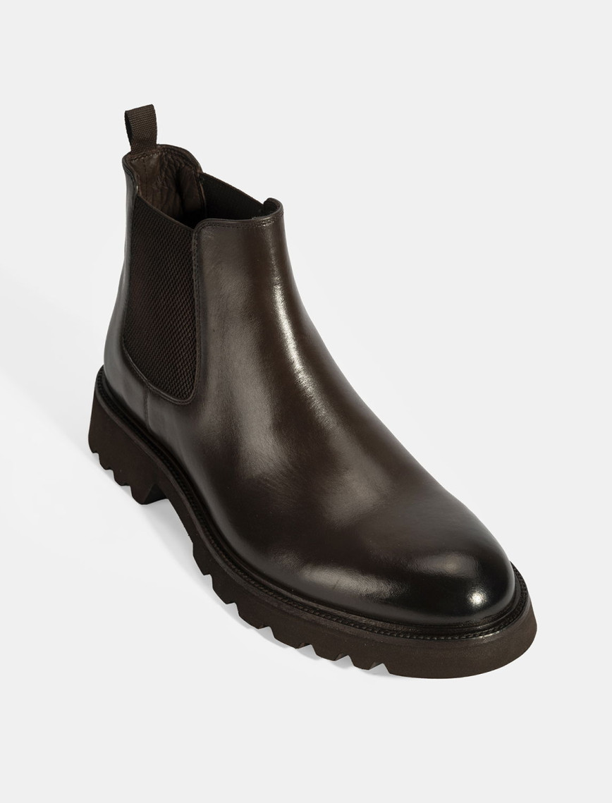 Erkek Kahve Lastik Detaylı Deri Bot Erkek Kahve Lastik Detaylı Deri Bot