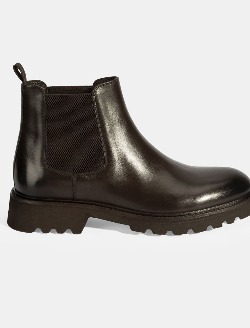 Erkek Kahve Lastik Detaylı Deri Bot Erkek Kahve Lastik Detaylı Deri Bot