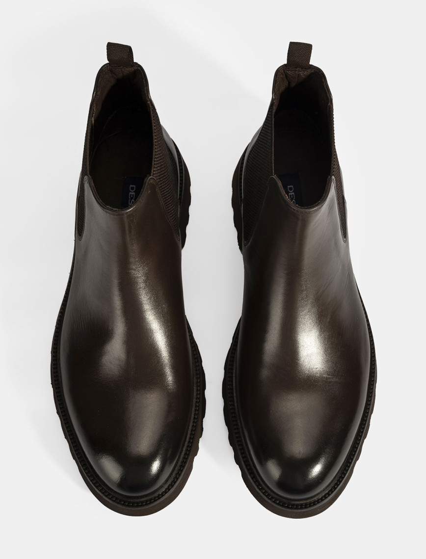 Erkek Kahve Lastik Detaylı Deri Bot Erkek Kahve Lastik Detaylı Deri Bot