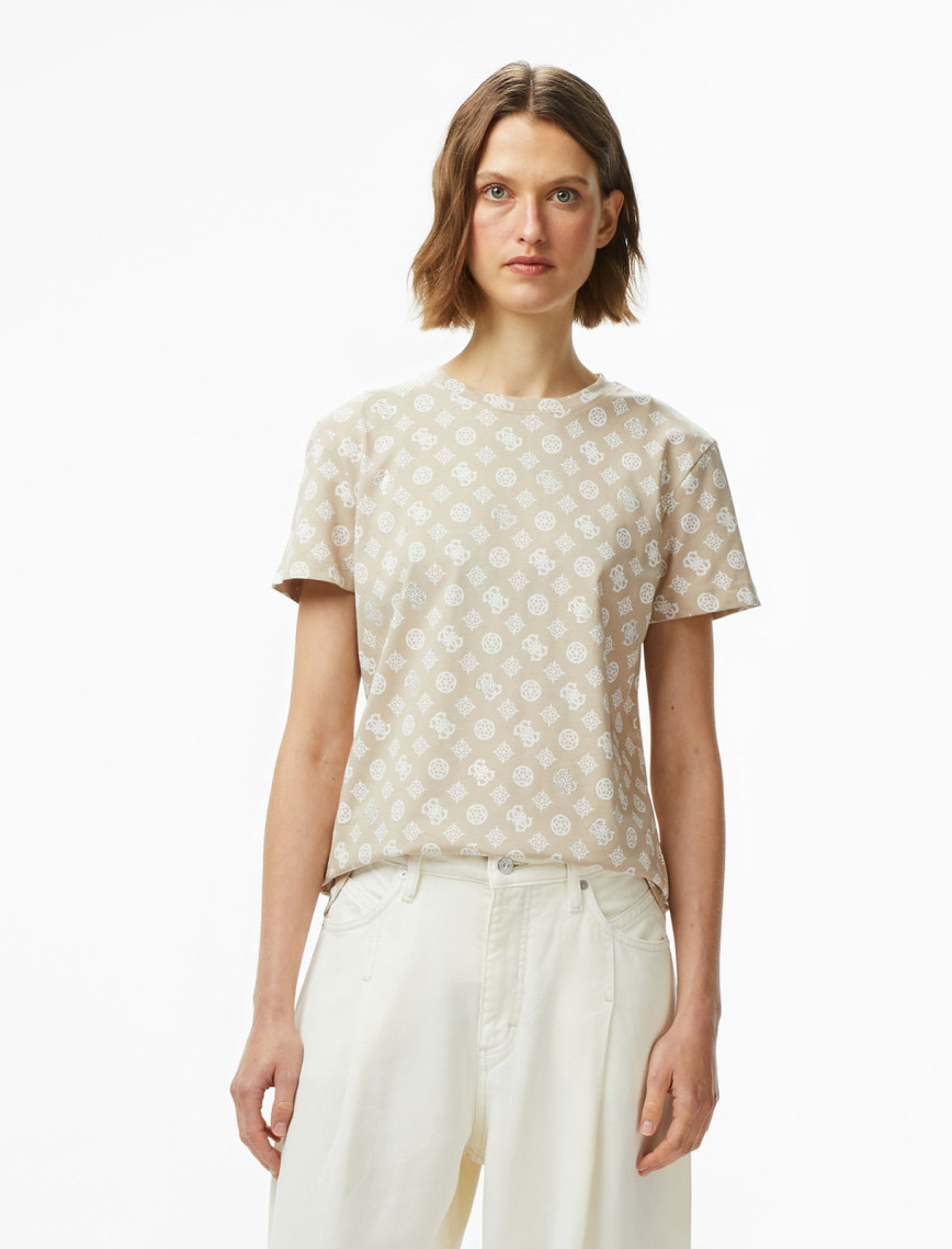 Guess Gloria Regular Fit Kadın Krem T-Shirt Guess Gloria Regular Fit Kadın Krem T-Shirt