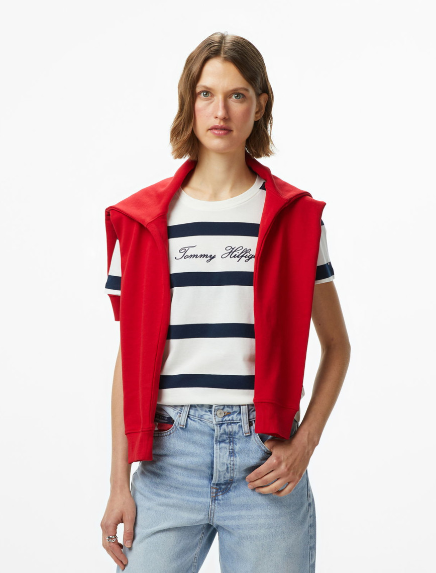 Tommy Hilfiger Script Regular Kadın Mavi T-Shirt Tommy Hilfiger Script Regular Kadın Mavi T-Shirt