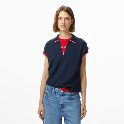 Tommy Hilfiger Lyocell Tipping Open Kadın Mavi Polo Tommy Hilfiger Lyocell Tipping Open Kadın Mavi Polo