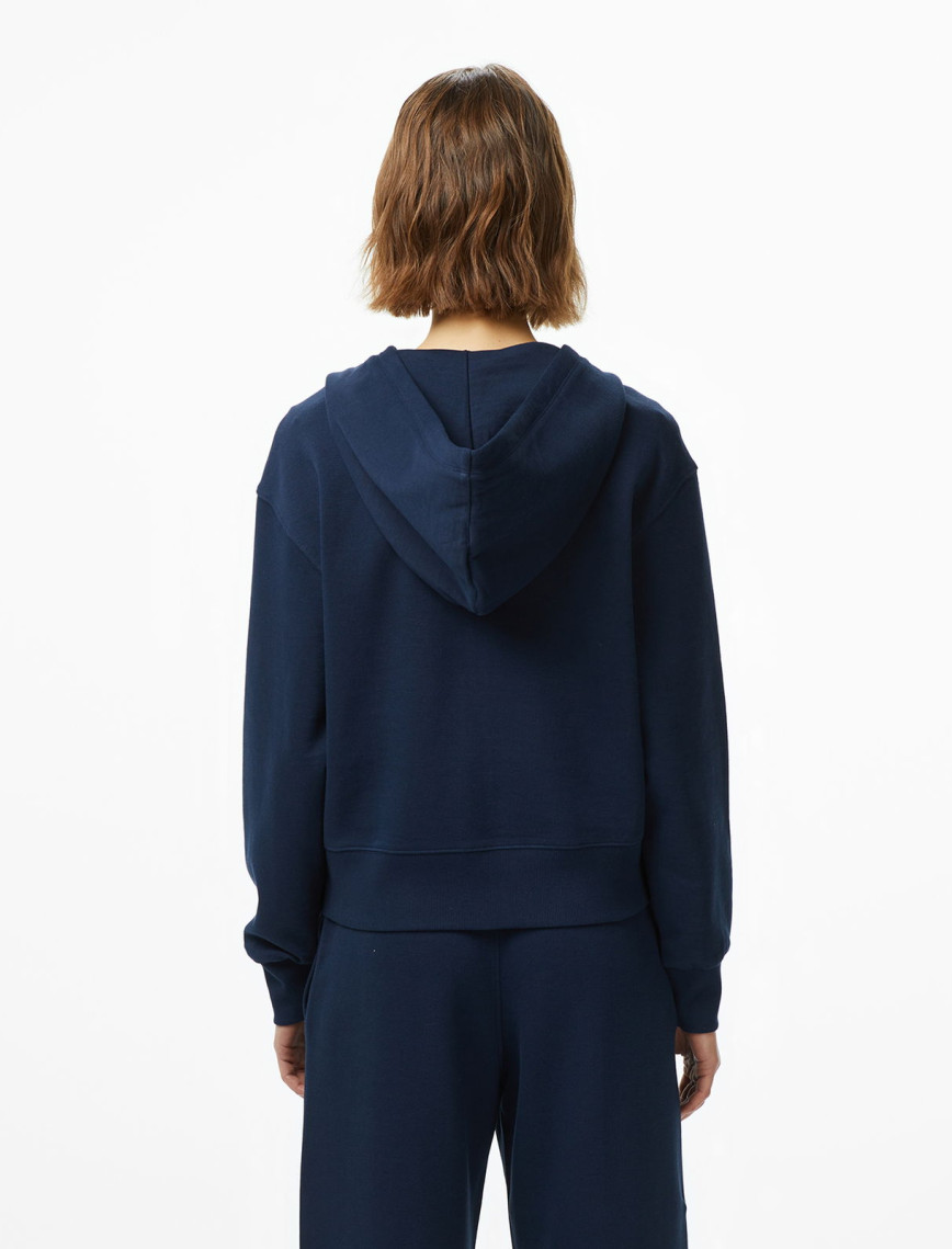 Tommy Hilfiger Script Regular Pique Kadın Mavi Fermuarlı Hoodie