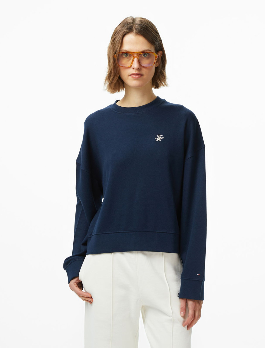 Tommy Hilfiger Script Pique Kadın Mavi Hoodie Tommy Hilfiger Script Pique Kadın Mavi Hoodie