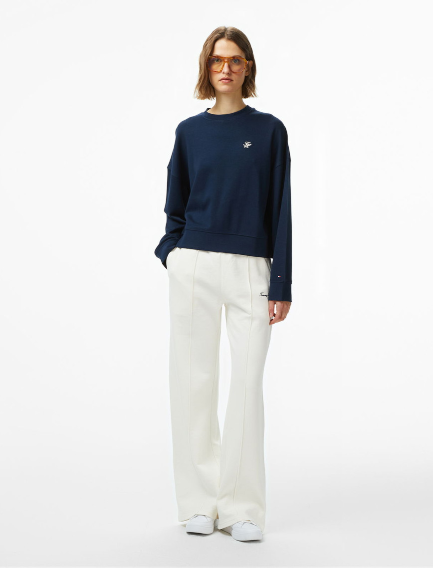 Tommy Hilfiger Script Pique Kadın Mavi Hoodie Tommy Hilfiger Script Pique Kadın Mavi Hoodie