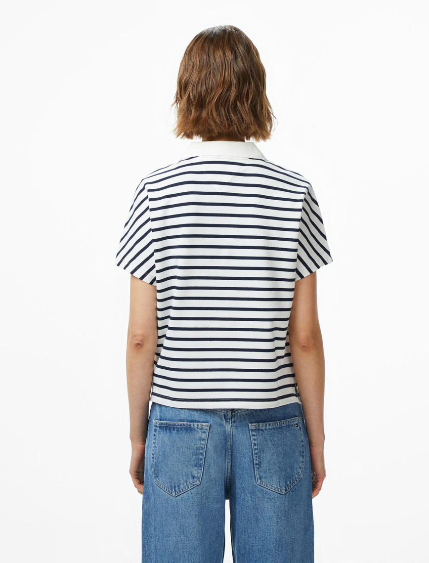 Tommy Hilfiger Lyocell Tipping Open Kadın Beyaz Polo Tommy Hilfiger Lyocell Tipping Open Kadın Beyaz Polo