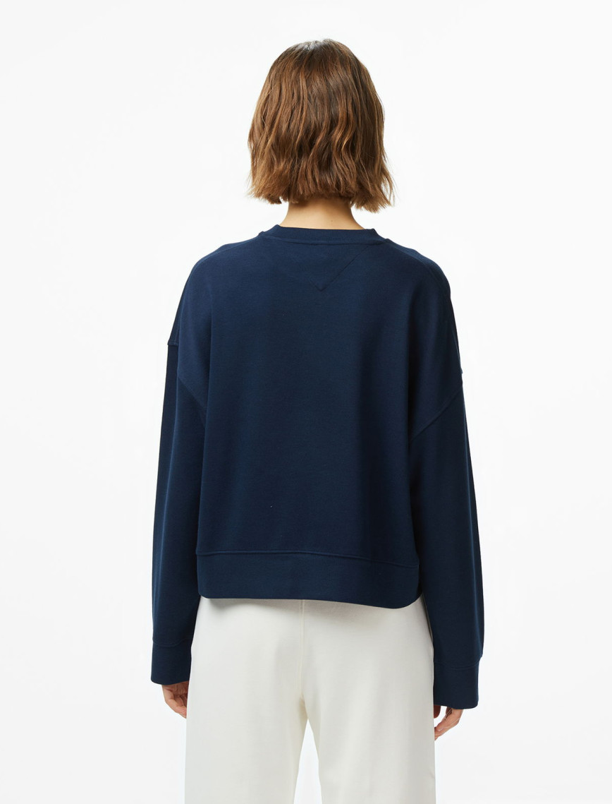 Tommy Hilfiger Script Pique Kadın Mavi Hoodie Tommy Hilfiger Script Pique Kadın Mavi Hoodie