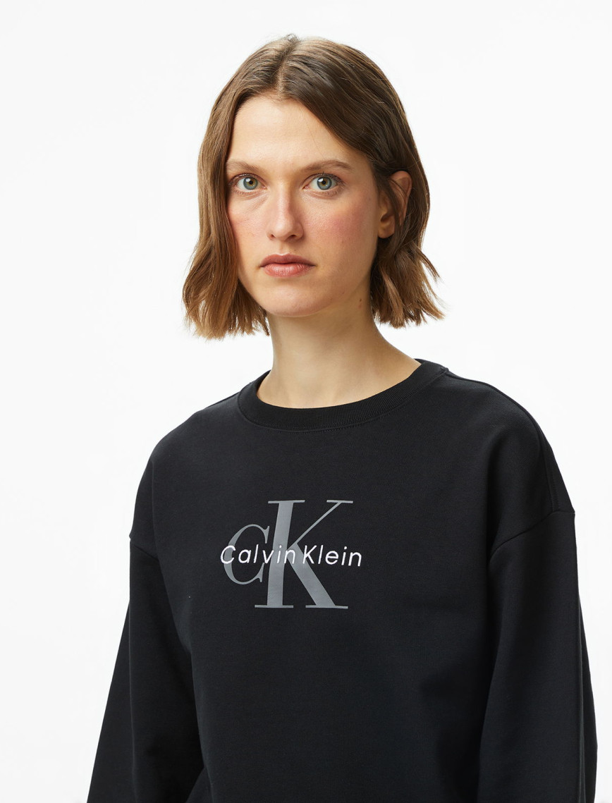 Calvin Klein Monologo French Terry Kadın Siyah Sweatshirt
