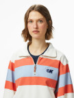 Calvin Klein Rugby Zip Stripe Kadın Beyaz Sweatshirt