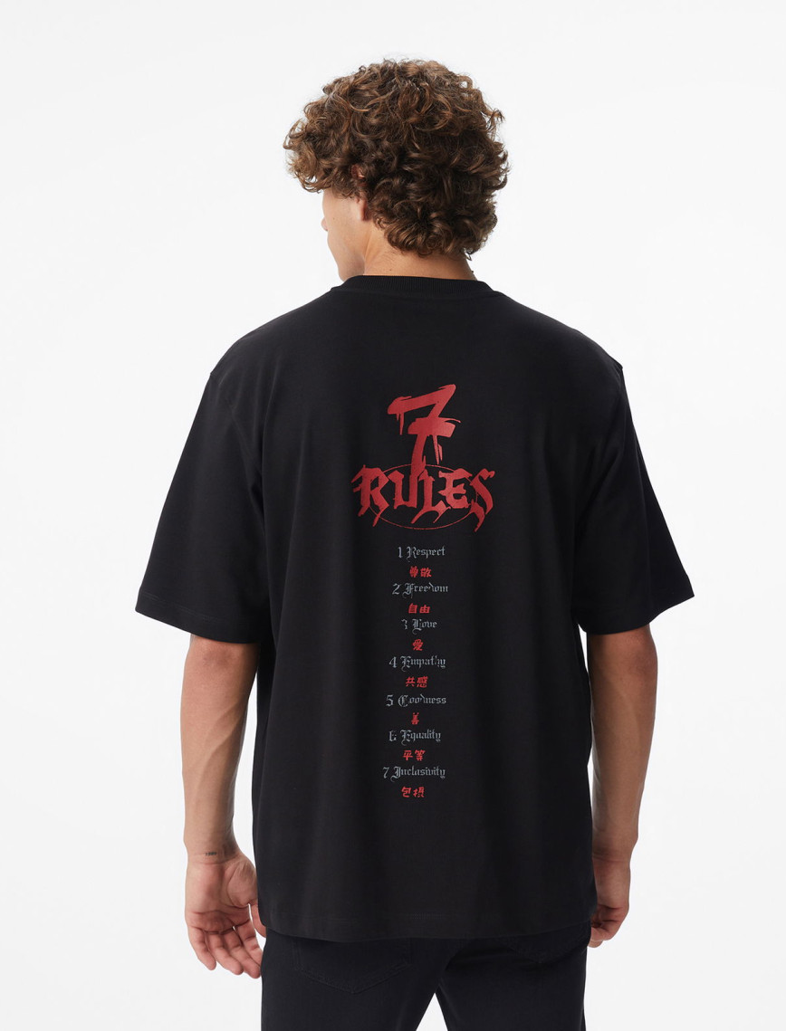 UNITED4 x Monkey Project 7 Rules Unisex Siyah T-Shirt UNITED4 x Monkey Project 7 Rules Unisex Siyah T-Shirt
