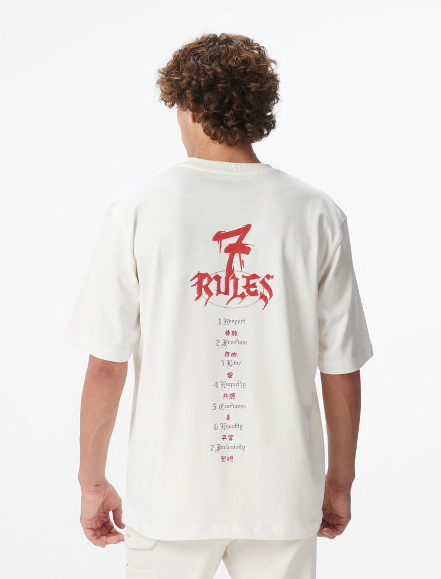 UNITED4 x Monkey Project 7 Rules Unisex Beyaz T-Shirt UNITED4 x Monkey Project 7 Rules Unisex Beyaz T-Shirt