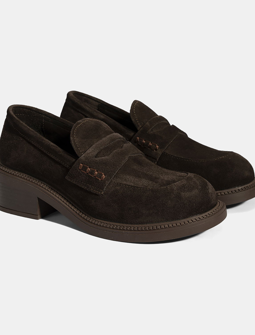 Kadın Kahve Topuklu Süet Loafer Kadın Kahve Topuklu Süet Loafer