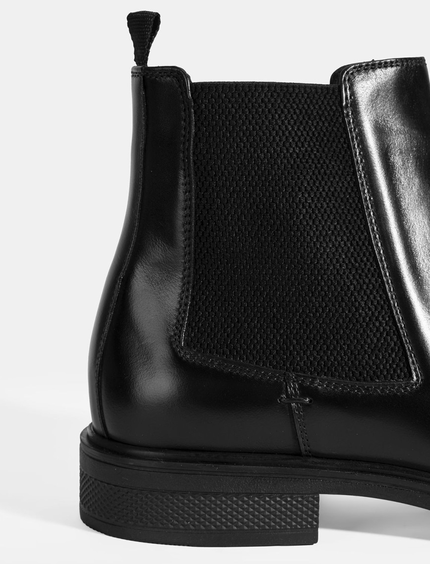 Erkek Siyah Lastik Detaylı Deri Bot Erkek Siyah Lastik Detaylı Deri Bot
