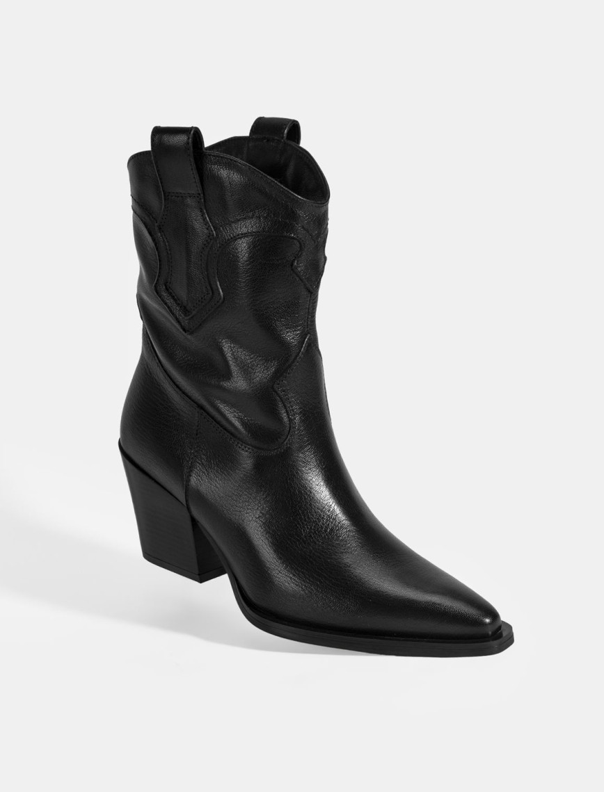 Kadın Siyah Kalın Topuklu Deri Bot Kadın Siyah Kalın Topuklu Deri Bot