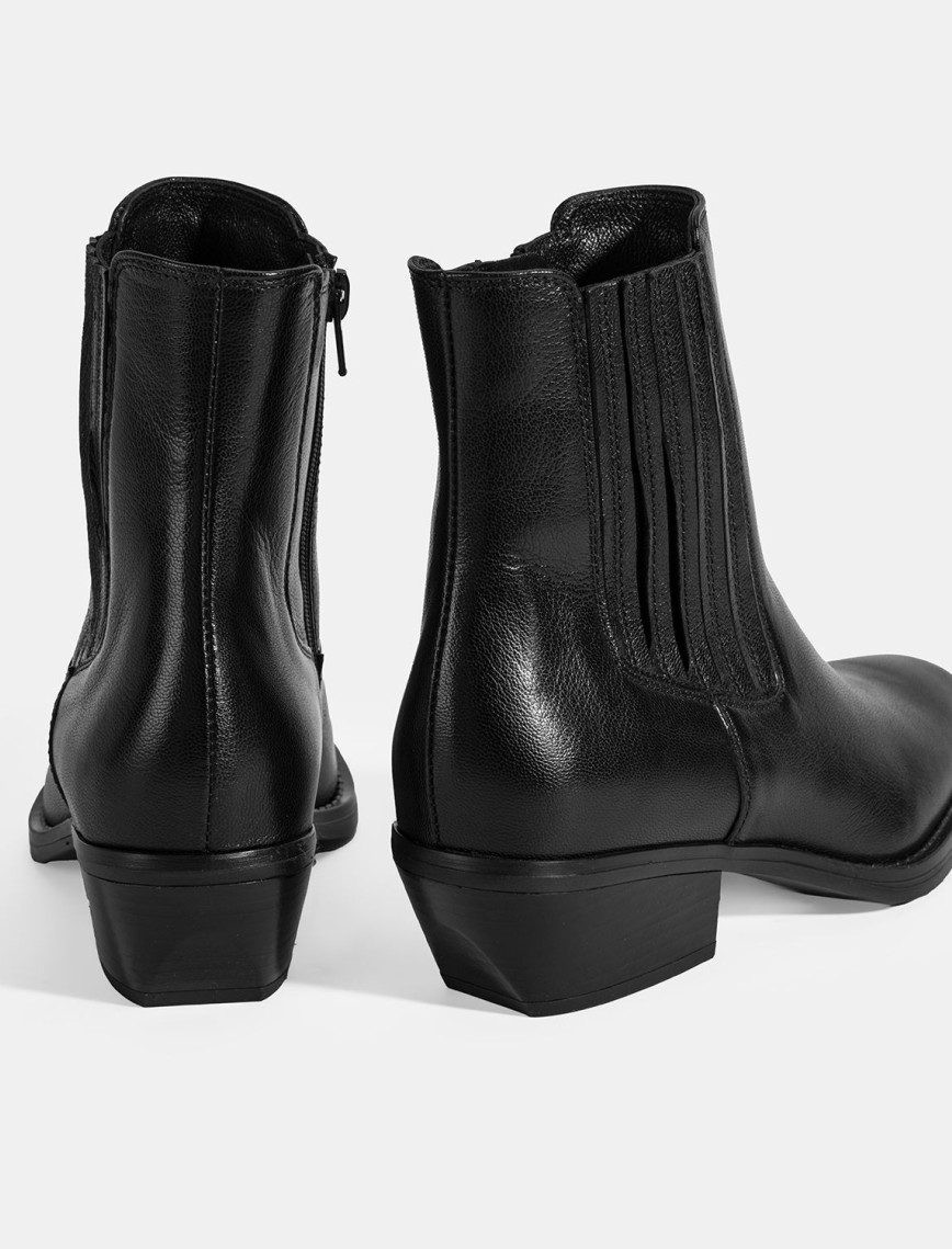 Kadın Siyah Topuklu Deri Bot Kadın Siyah Topuklu Deri Bot