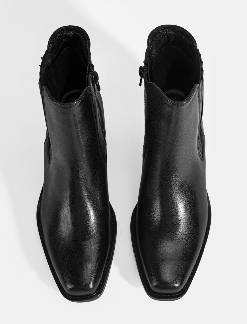 Kadın Siyah Topuklu Deri Bot Kadın Siyah Topuklu Deri Bot