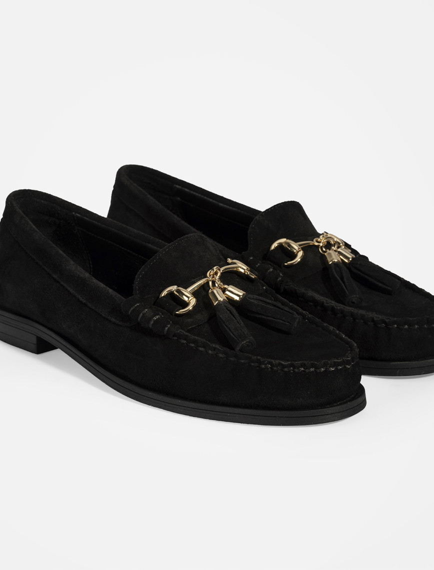 Kadın Siyah Püskül Aksesuarlı Süet Loafer Kadın Siyah Püskül Aksesuarlı Süet Loafer