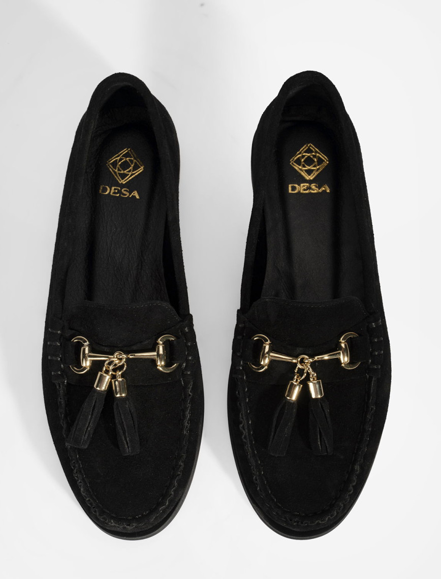 Kadın Siyah Püskül Aksesuarlı Süet Loafer Kadın Siyah Püskül Aksesuarlı Süet Loafer