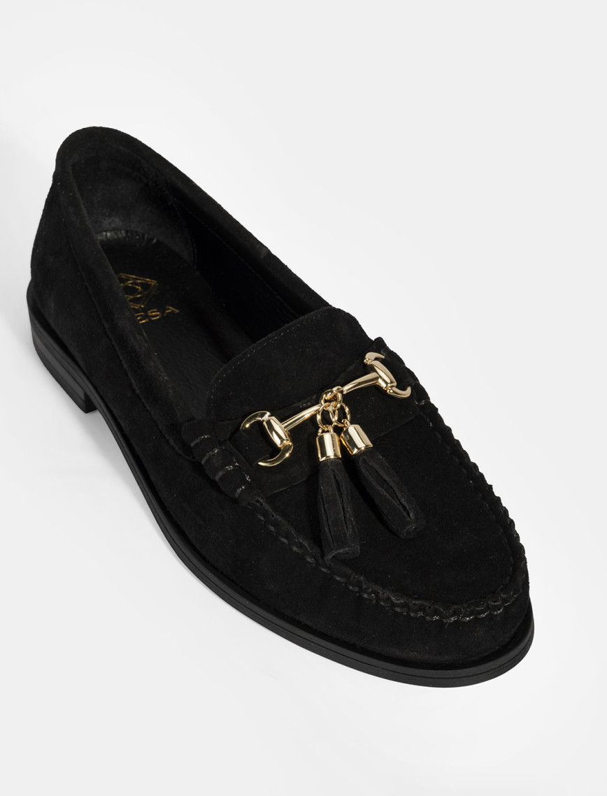 Kadın Siyah Püskül Aksesuarlı Süet Loafer Kadın Siyah Püskül Aksesuarlı Süet Loafer