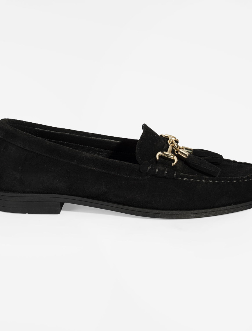 Kadın Siyah Püskül Aksesuarlı Süet Loafer Kadın Siyah Püskül Aksesuarlı Süet Loafer