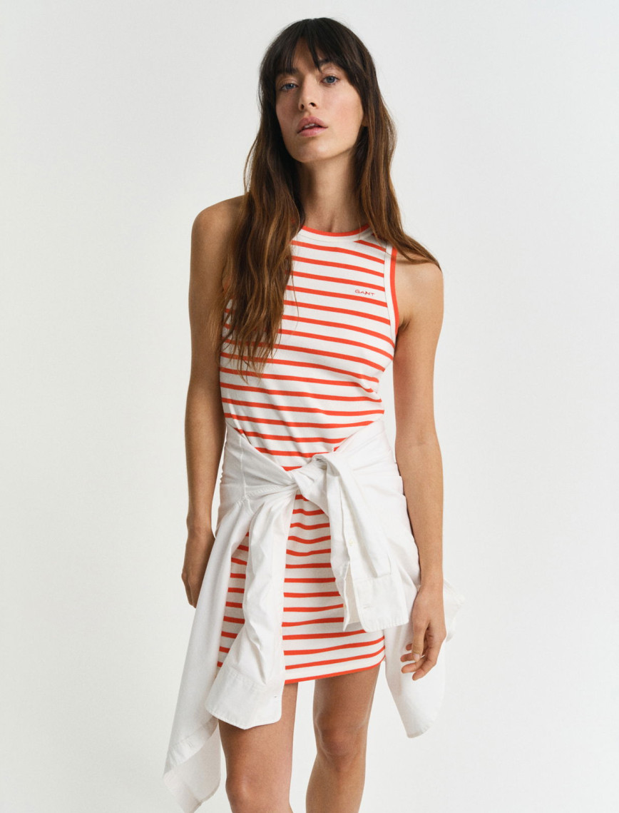 GANT Kadın Turuncu Slim Fit Bisiklet Yaka Çizgili Elbise GANT Kadın Turuncu Slim Fit Bisiklet Yaka Çizgili Elbise