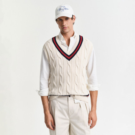 GANT Erkek Krem Relaxed Fit V Yaka Süveter GANT Erkek Krem Relaxed Fit V Yaka Süveter