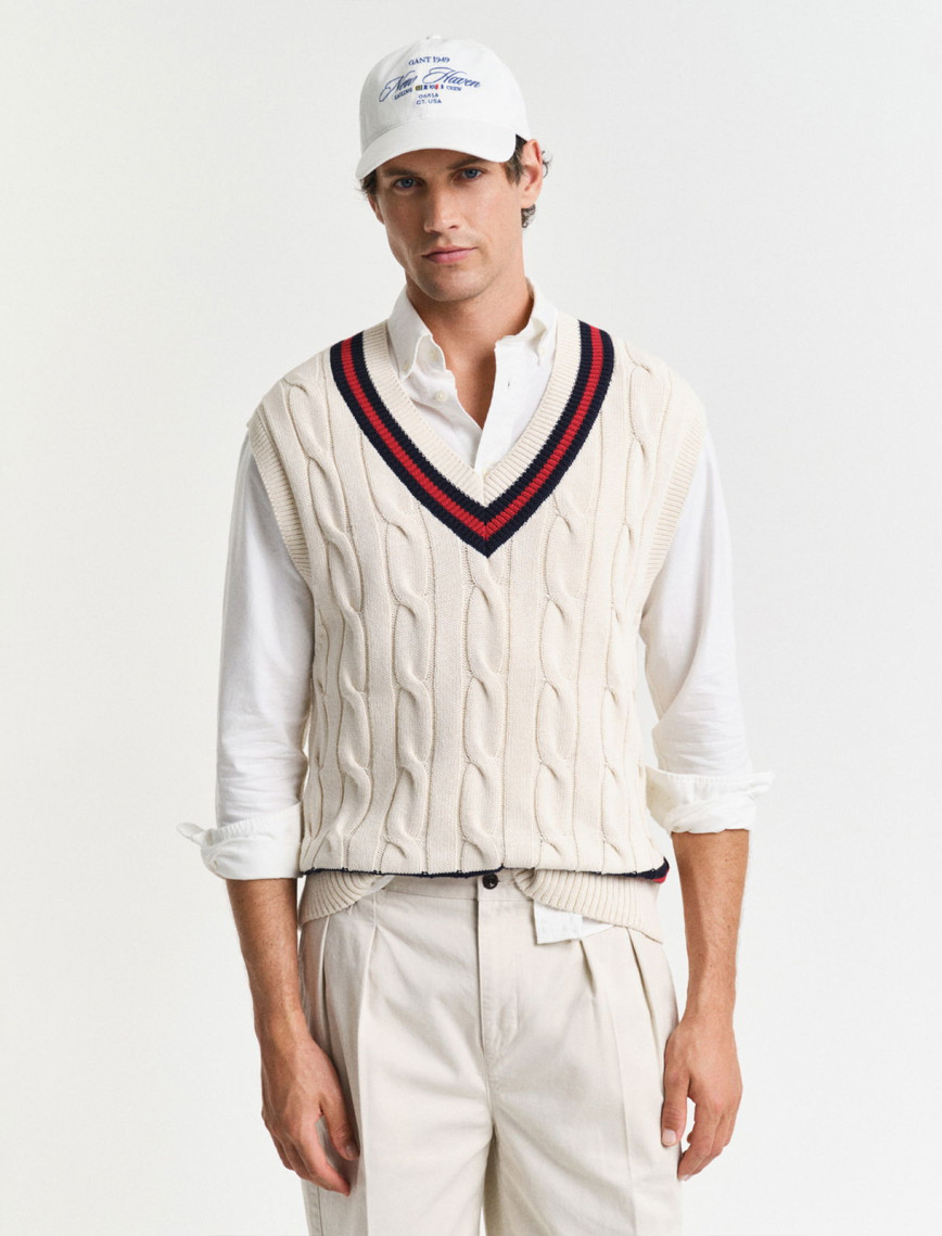 GANT Erkek Krem Relaxed Fit V Yaka Süveter