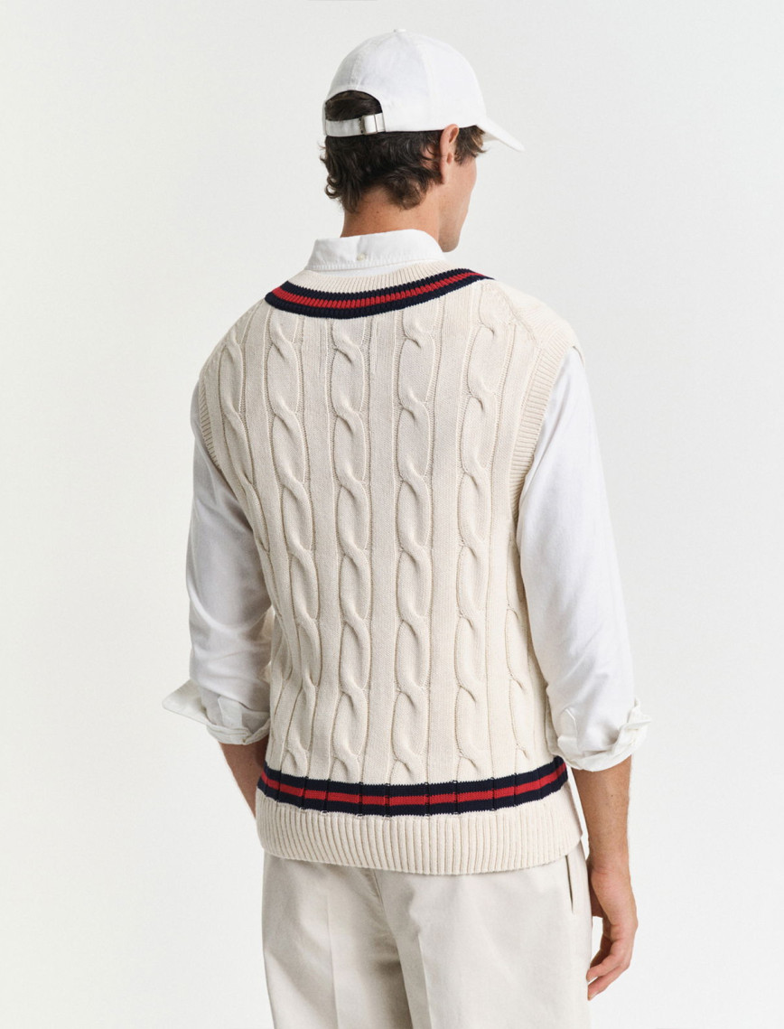 GANT Erkek Krem Relaxed Fit V Yaka Süveter