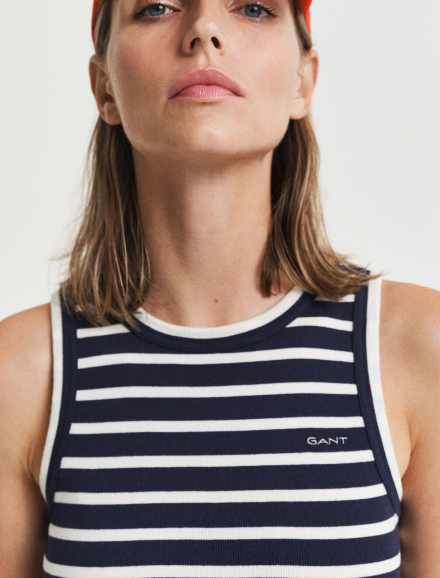 GANT Kadın Lacivert Slim Fit Bisiklet Yaka Çizgili Elbise GANT Kadın Lacivert Slim Fit Bisiklet Yaka Çizgili Elbise