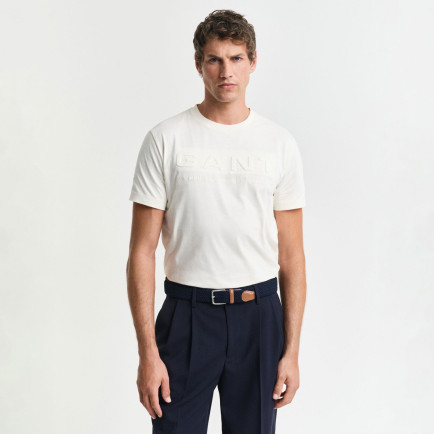 GANT Erkek Krem Regular Fit Bisiklet Yaka Logolu T-Shirt