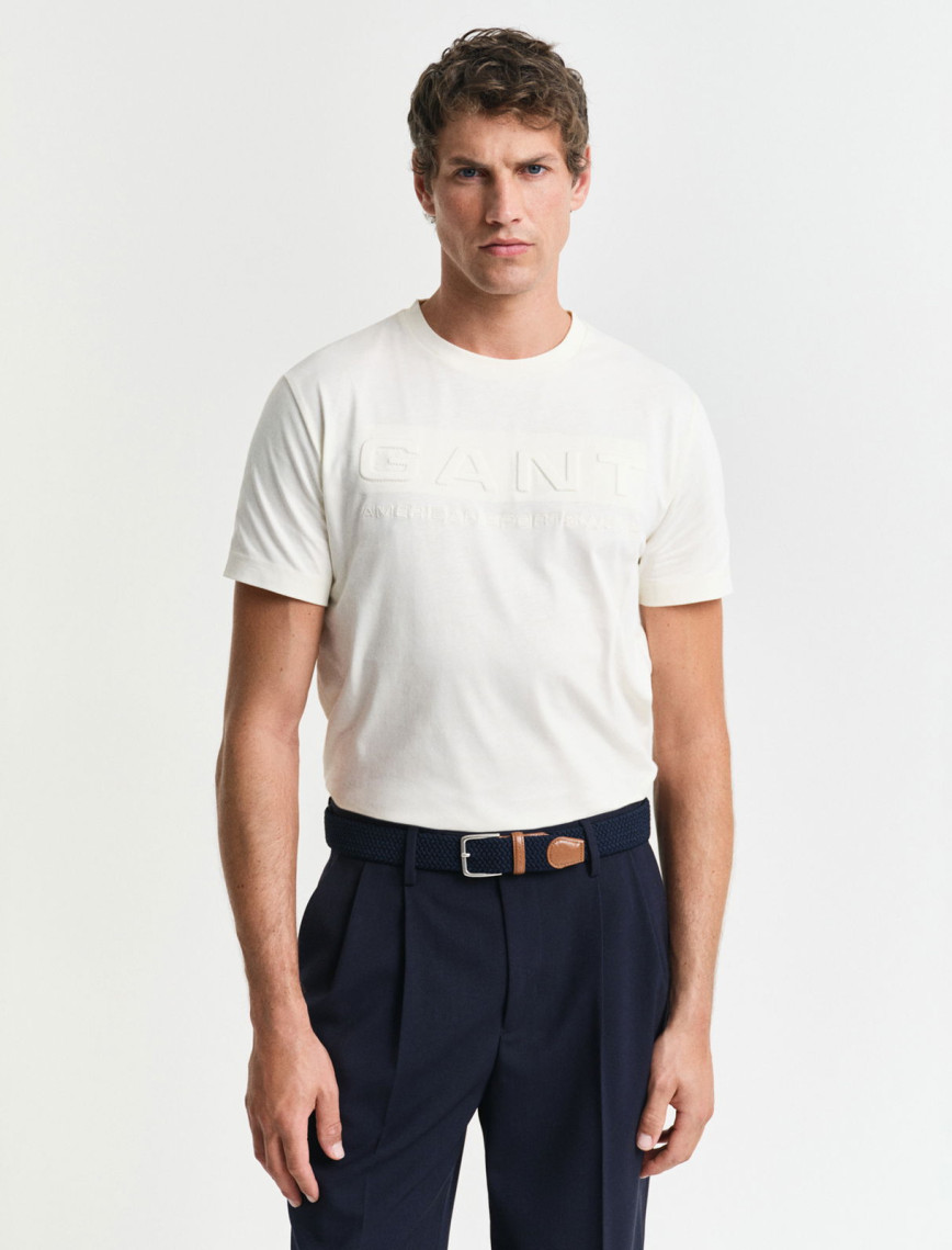 GANT Erkek Krem Regular Fit Bisiklet Yaka Logolu T-Shirt GANT Erkek Krem Regular Fit Bisiklet Yaka Logolu T-Shirt