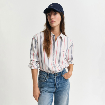 GANT Kadın Krem Relaxed Fit Klasik Yaka Çizgili Gömlek