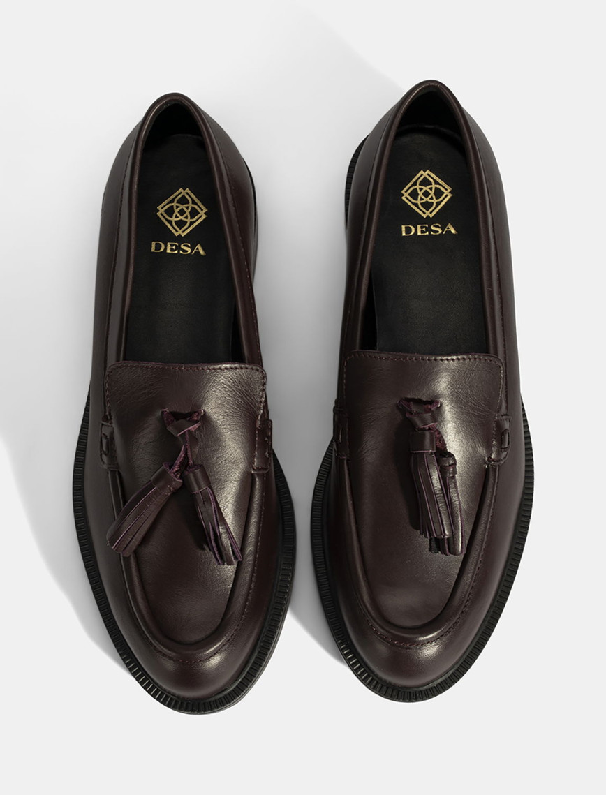 Kadın Bordo Püskül Detaylı Deri Loafer Kadın Bordo Püskül Detaylı Deri Loafer