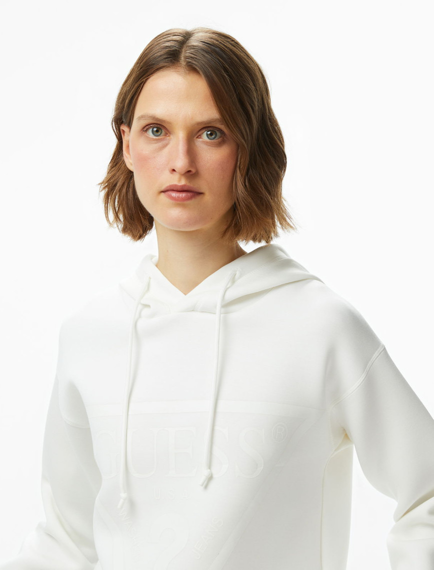 Guess New Alisa Hooded Kadın Beyaz Sweatshirt Guess New Alisa Hooded Kadın Beyaz Sweatshirt