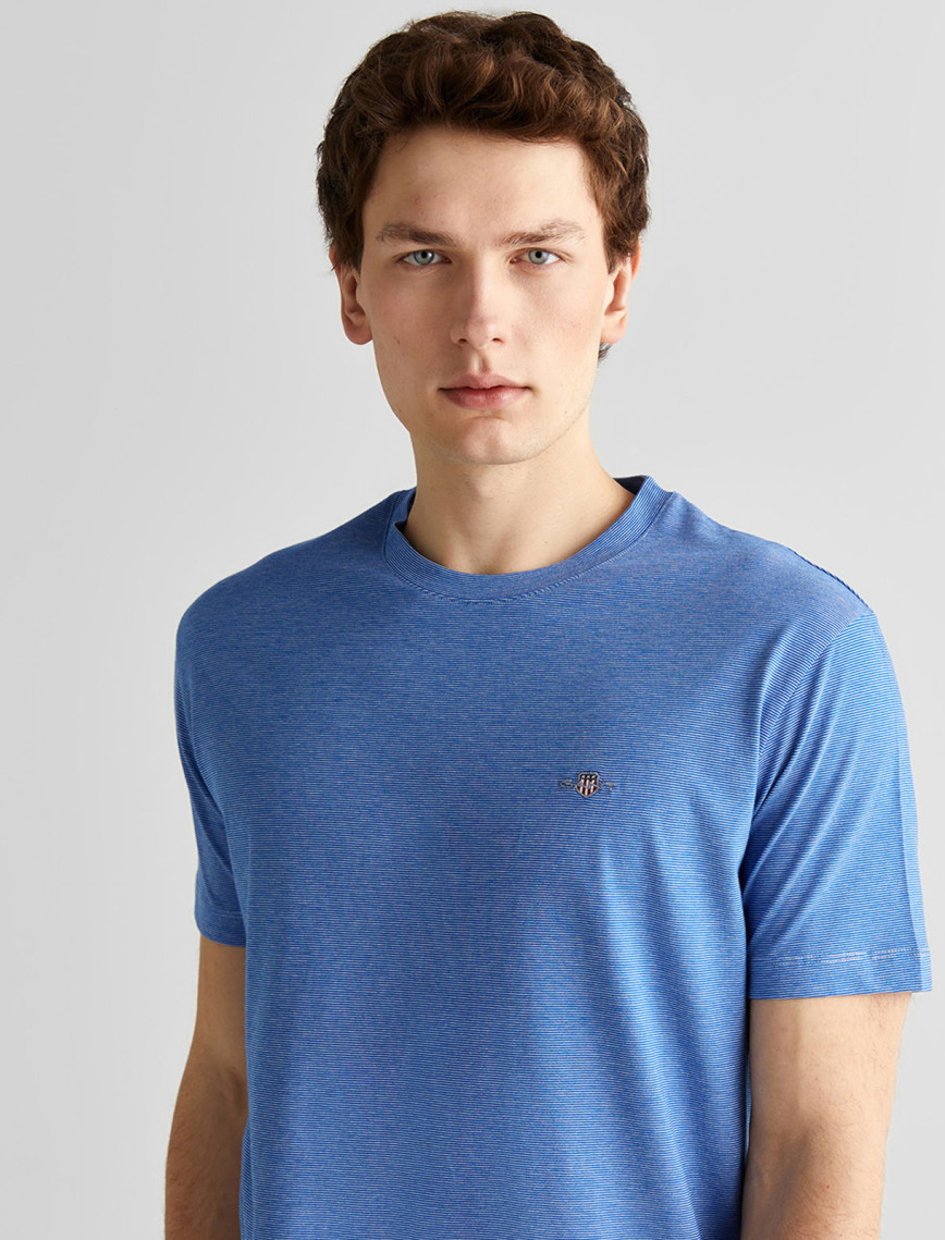 GANT Erkek Mavi Regular Fit Bisiklet Yaka Çizgili T-Shirt GANT Erkek Mavi Regular Fit Bisiklet Yaka Çizgili T-Shirt