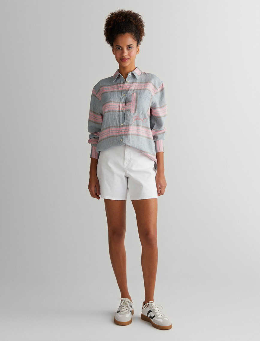 GANT Kadın Yeşil Klasik Yaka Çizgili Gömlek