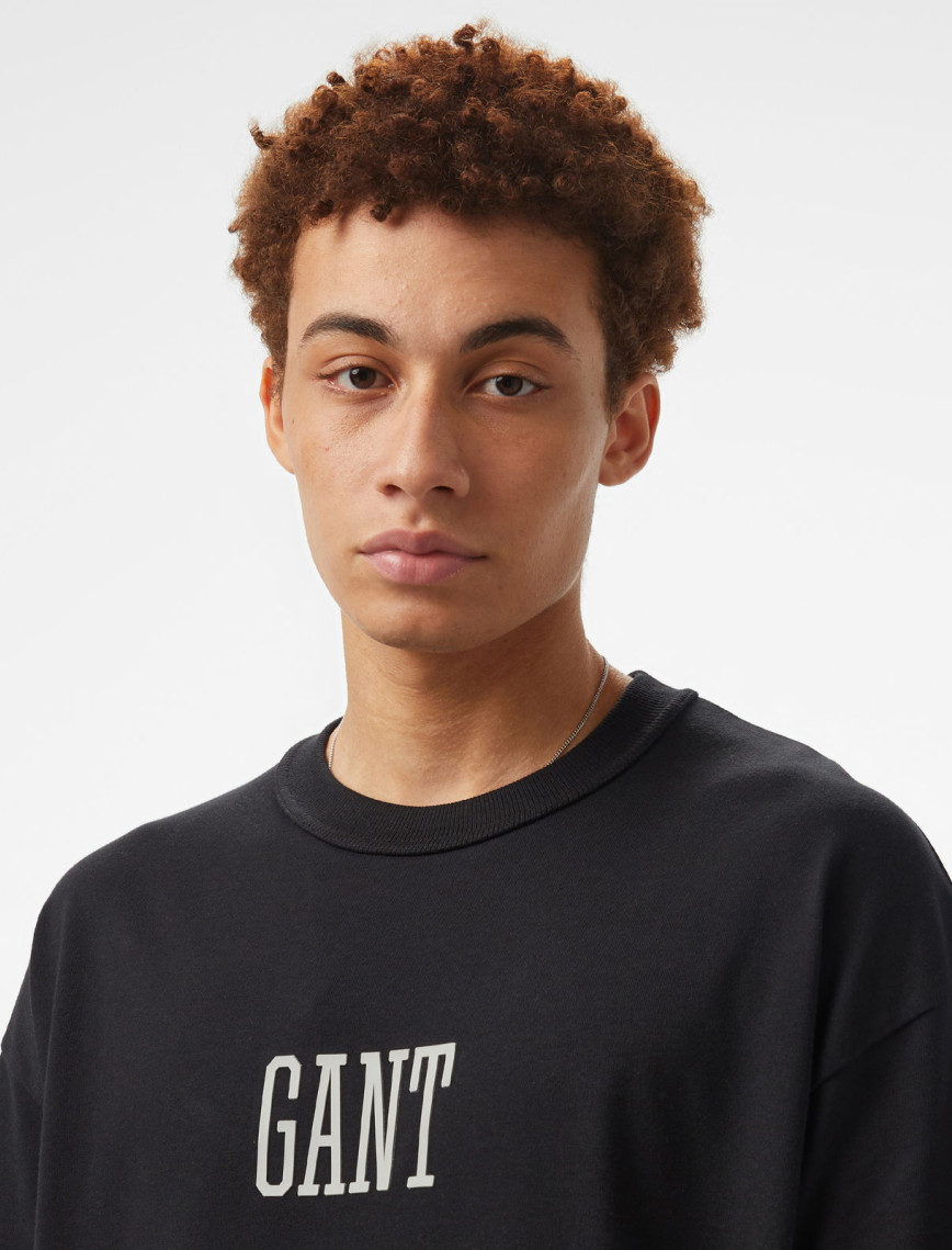 Hoss X Gant Baskılı Bisiklet Yaka Erkek Siyah T-Shirt